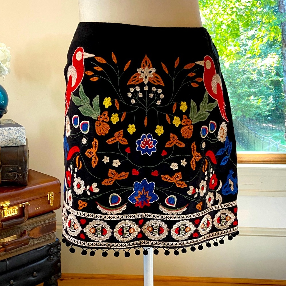 Altar'd State Black Skirt with Multicolor Embroidery size Large